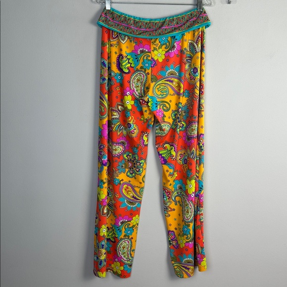 Trina Turk Bohemian Paisley Printed Wide Leg Beach Pants Nylon Stretch Medium - Picture 9 of 16